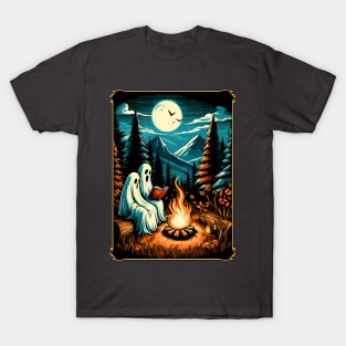 Vintage ghost book reading camping gothic halloween teachers T-Shirt